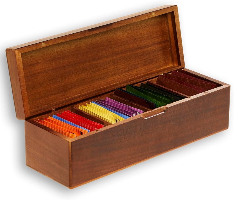 SEVENTY Wooden Tea Bag Organizers, Drink packet Storage Boxes, Caddy for Tea Bags Chest, Teabag Holder Containers, Teabox Station Display, Organizador De Tes Caja Para Te, 4 Compartments - Image 1